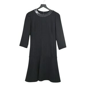 Ralph Lauren Black Label Black Leather Trim Wool Blend Sheath Dress Size 6